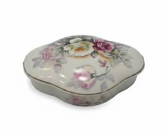 Vintage Arnart Porcelain Trinket Box with Roses and Gold Trim