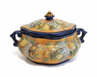 HandPainted Italian Ceramic Tureen with Fruit and Grape Motif