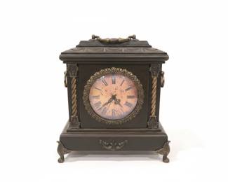 Victorian Style Mantel Clock with Brass Accents and Claw Feet