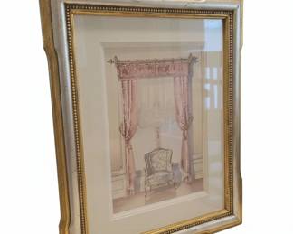 French Rococo Interior Scene Watercolor by H. DArgouges