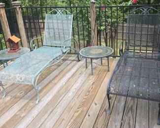 Wrought Iron Chaise Lounge Set with Side Tables