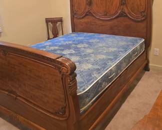 Antique French Louis XV Style Carved Walnut Sleigh Bed