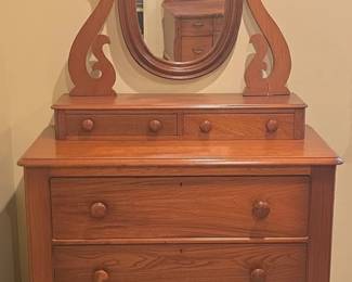 Victorian Walnut Dresser with Mirror and Ornate Crest