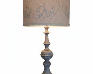 Vintage Distressed Ceramic Baluster Table Lamp with Floral Shade