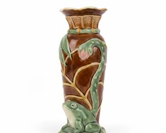 Majolica Frog and Lily Pad Pitcher