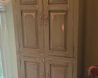 Distressed Green French Country Armoire or Entertainment Cabinet second image
