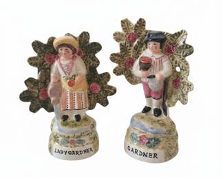 Pair of Staffordshire Lady Gardener and Gardener Figurines