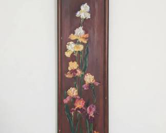Floral Oil Painting with Iris Motif, Signed S. Vassileva