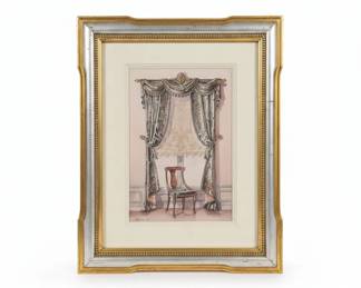 Chopindet. Print of Interior Scene with Drapes and Chair