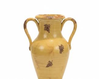 Yellow Glazed Ceramic Amphora Vase with Handles