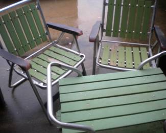VINTAGE aluminum folding hairs and cart