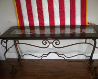 Glass top iron sofa table