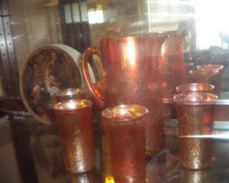 Amber pitcher and glasses