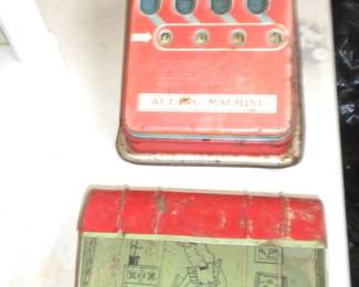 Antique childs adding machine and dust pan