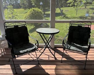 Woodard Style Wrought Iron Bistro Set with Glass Top Table
