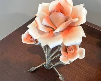 Capodimonte Style Porcelain Rose Sculpture