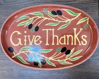 Give Thanks Olive Branch Ceramic Platter Style