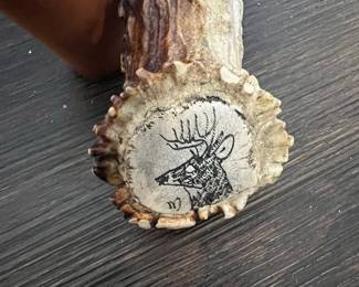 Custom Antler Handle Hunting Knife with Buck Carving and Leather Sheath