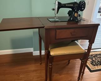 Singer Model 66 Sewing Machine with Cabinet and Stool
