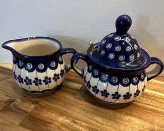 Teresa Bereda Polish Pottery Sugar Bowl and Creamer Set