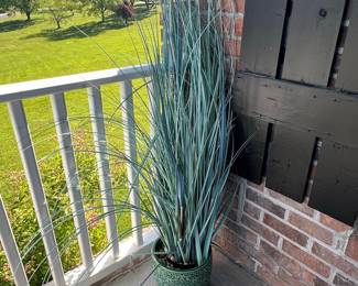 Artificial Blue Oat Grass Plant in Embossed Ceramic Pot