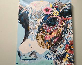 Floral Cow Paint by Numbers Canvas Print