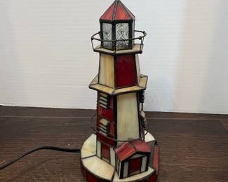 Tiffany Style Stained Glass Lighthouse Lamp