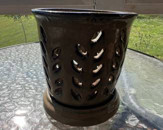 Glazed Ceramic Orchid Planter with Cutout Design