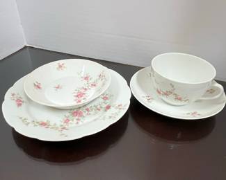 Theodore Haviland Limoges Pink Roses China Tea Cup, Saucer, Bowl, and Plate