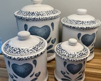 Jay Imports Blue Heart Stoneware Canister Set