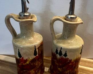 Hand-Painted Ceramic Oil and Vinegar Cruets