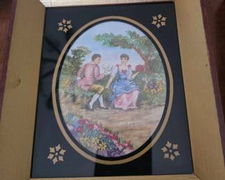 Vintage Courting Couple Needlepoint Art