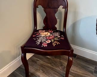 Victorian Style Flame Mahogany Side Chair with Needlepoint Seat - set of 2