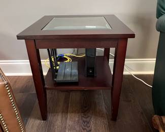 Dark Wood End Table with Glass Top