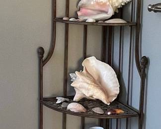 Wrought Iron Corner Shelf with Seashell and Fish Decor