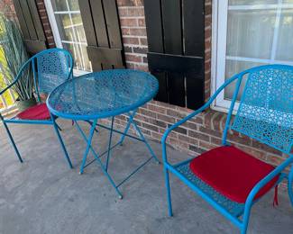 Blue Metal Folding Bistro Set with Geometric Cut-Out Pattern
