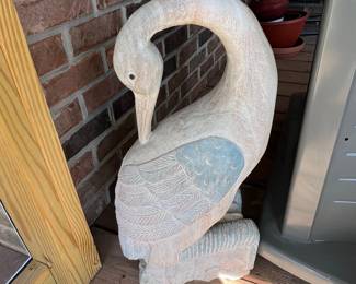 Carved Stone Swan Sculpture
