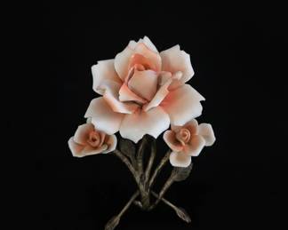 Capodimonte Porcelain Roses with Brass Stem