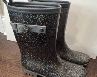 Black Glitter Rain Boots