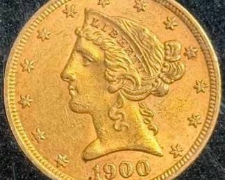 1900 $5 Liberty Head Gold Half Eagle – XF (Littleton Holder)