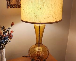 Vintage Amber Glass Table Lamp made in Itlay with Fabric Shade