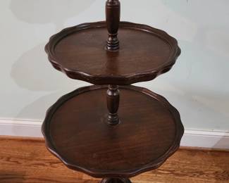 Antique mahogany three-tier dumbwaiter table