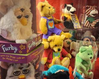Furby plush toys, including various Furby models