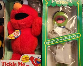 Vintage 1996 Tyco TICKLE ME ELMO Red Plush Sesame Street Toy & Vintage Kermit the Frog Fisher Price