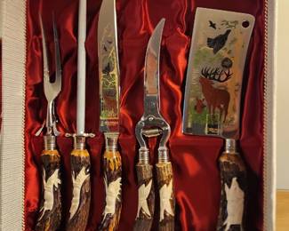 VINTAGE ANTON WINGEN Jr. Solingen Germany Rostfrei Stag Handle Steak Knife and Fork Set