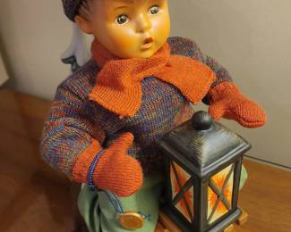 Hummell Boy on Shed with Christmas Tree