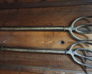 Vintage wood pitchforks