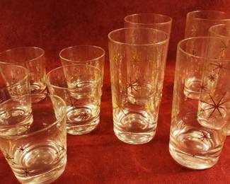 Mid-Century Modern Atomic Starburst etched glass tumblers