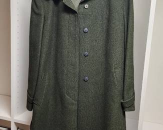 Vintage green wool trench coat with a hood