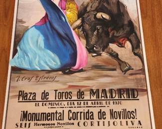 This vintage poster advertises a bullfighting event at the Plaza de Toros de Madrid